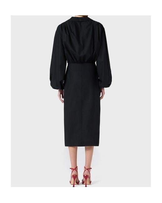 Blumarine Black Floral-Appliqué Midi Dress