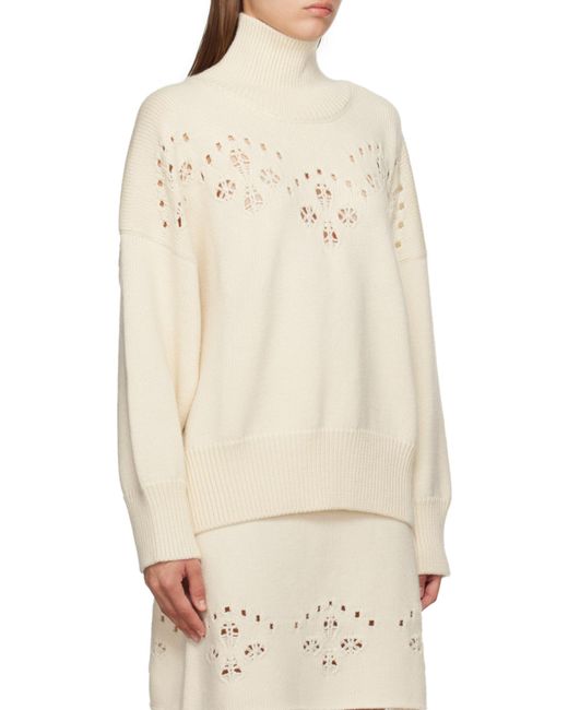 Chloé White Chloé Pointelle-Knit High Neck Sweater