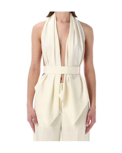 Alberta Ferretti Natural Draped Halterneck Top