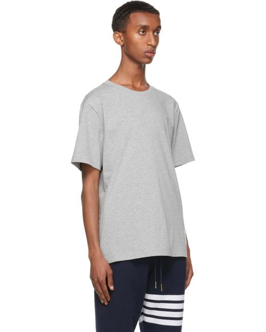 Thom Browne Gray Logo Patch Crewneck T-Shirt for men