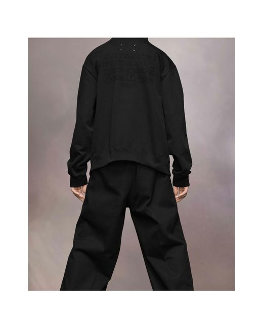 Maison Margiela Black Logo Embroidered Zip-Up Hoodie for men