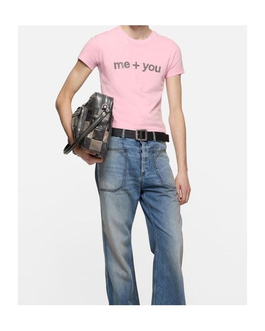 Acne Pink Fitted Graphic T-Shirt for men
