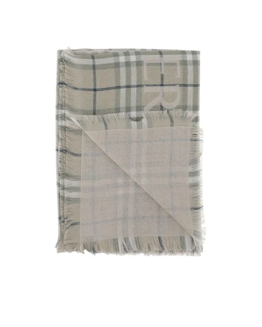 Burberry Gray Checked Frayed-Edeg Scarf for men