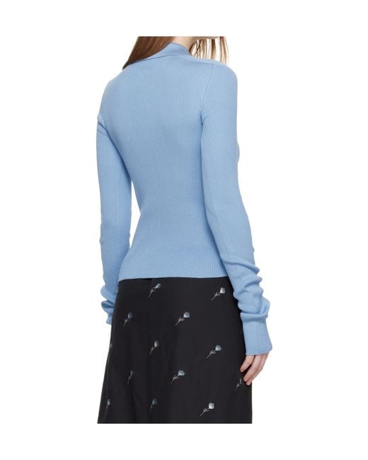 Rier Blue Long-Sleeved Knit Polo Shirt
