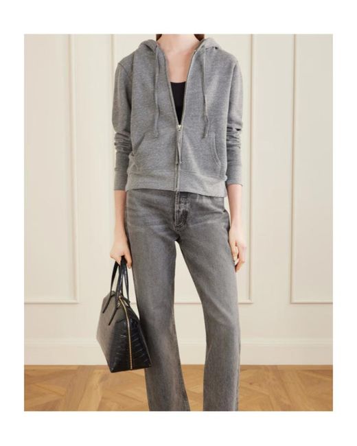 Nili Lotan Gray Callie Hooded Jersey Zip-Up Sweater