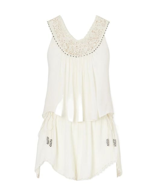 Isabel Marant White Nilany Lace-Trimmed Silk-Crepe Playsuit