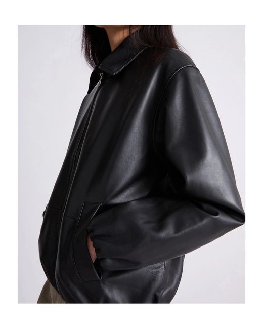 Marella Black Shirt Collar Leather Jacket