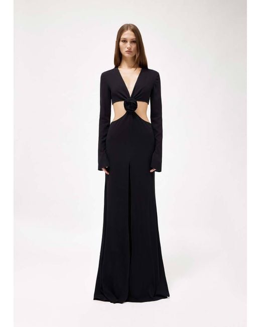 Blumarine Black Rose Detailed Cut-Out Long Dress