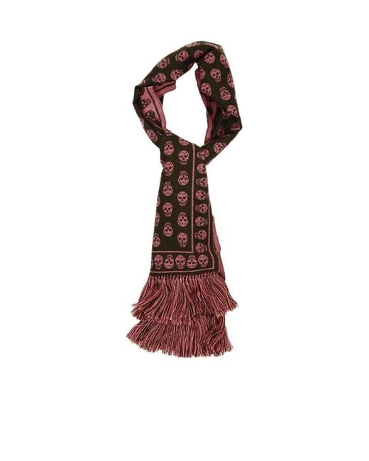 McQueen Red Skull Printed Tassel Scarf