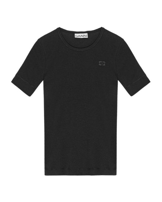 Ganni Black Butterfly Embroidered Crewneck Knitted T-Shirt