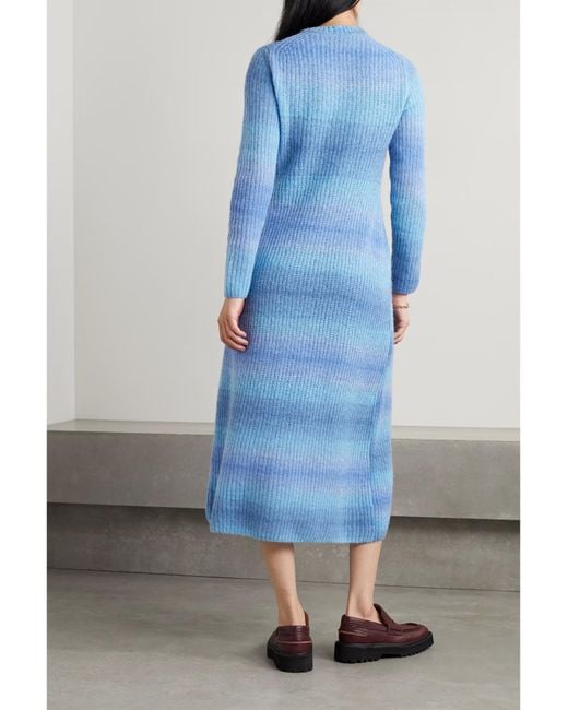Vince Blue Space-Dyed Open-Knit Midi Dress