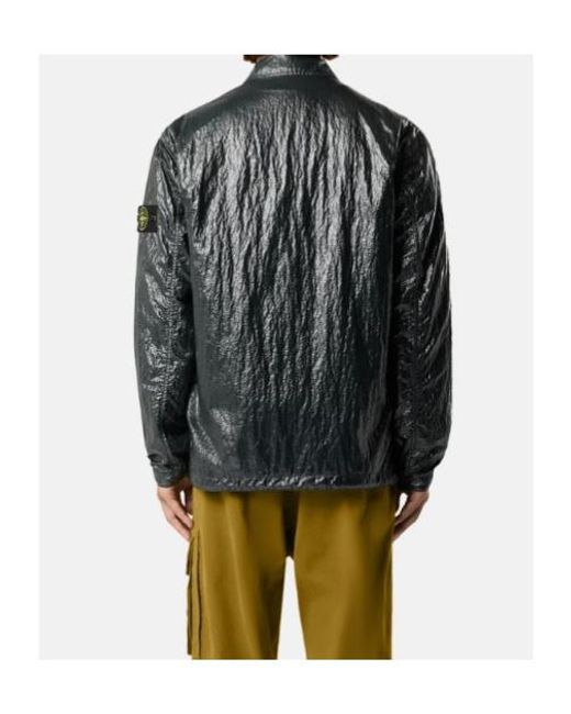 Stone Island Black Logo Patch Zipped Overshirt for men