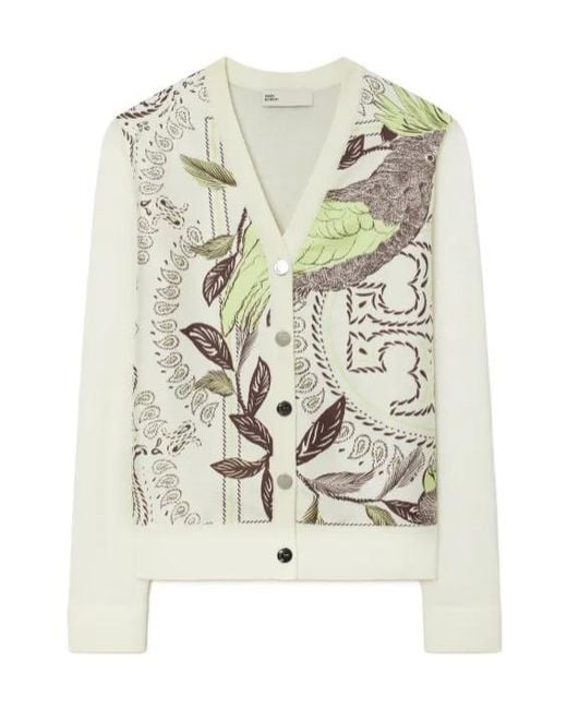 Tory Burch White Silk Front Cardigan