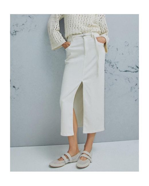 Marella White Straight-Fit Stretch Bull Denim Skirt