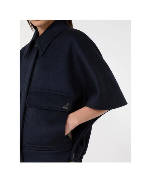 Max Mara Blue Draped Boxy Cape