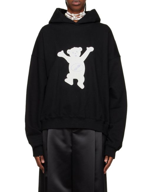 we11done Black Logo Print Cotton Hoodie for men