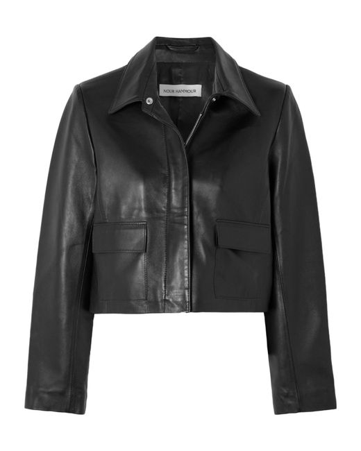 Nour Hammour Black Long-Sleeved Leather Jacket