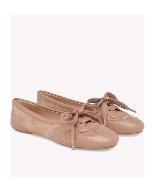 Gianvito Rossi Brown Lace-Up Ballet Flats