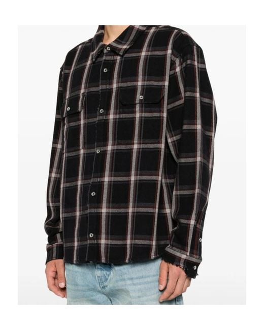 Purple Brand Black Check-Pattern Cotton Shirt for men