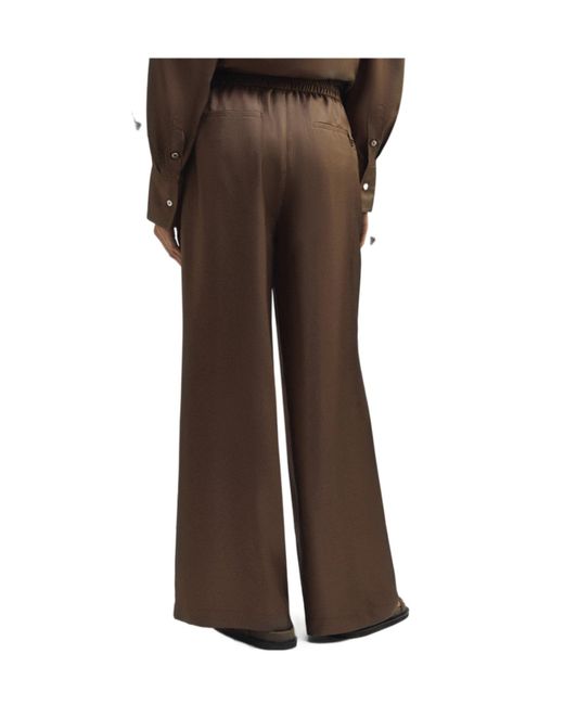 Marella Brown Straight-Fit Silk Trousers