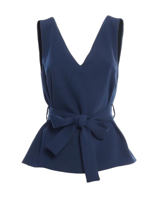 P.A.R.O.S.H. Blue V-Neck Blouse Polyester