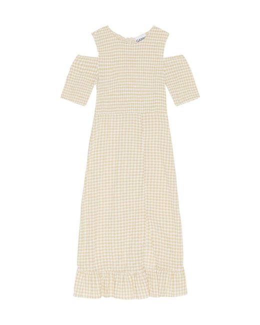 Ganni Natural Stretch Seersucker Smock Dress