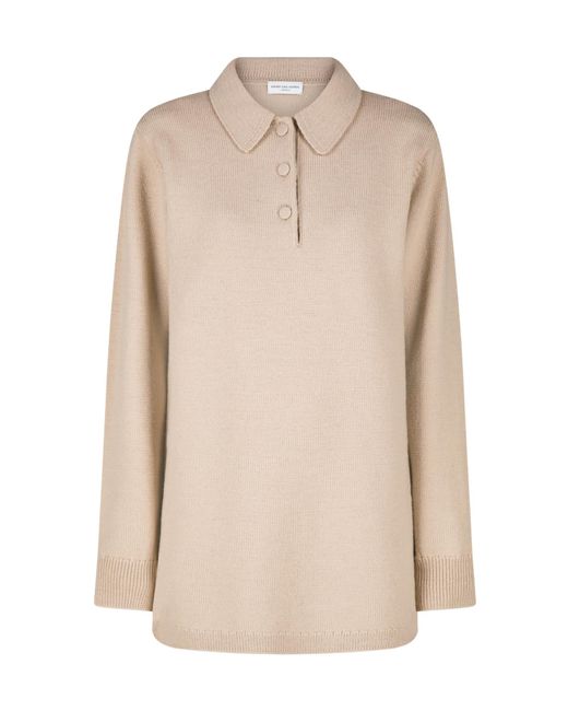 Dries Van Noten Natural Long-Sleeved Knitted Polo Shirt