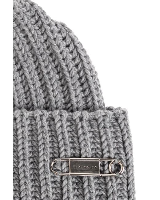 Givenchy Gray Ribbed Beanie Hat for men