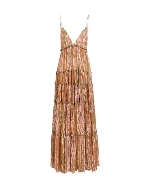 LaDoubleJ Brown Printed Tiered Stretch-Tulle Maxi Dress