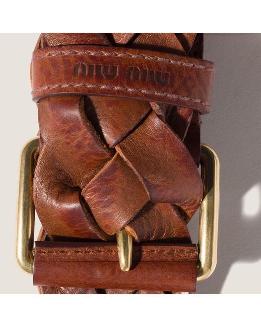 Miu Miu White Braided Buckle Belt
