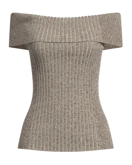 Ganni Gray Knitted Off-Shoulder Top