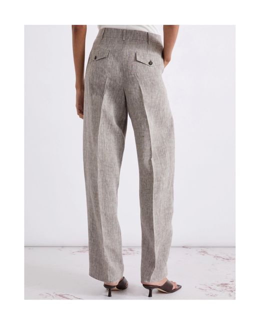 Marella Gray Linen Barrel-Leg Trousers
