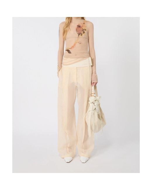 Sportmax Natural Floral Patterned Crewneck Top