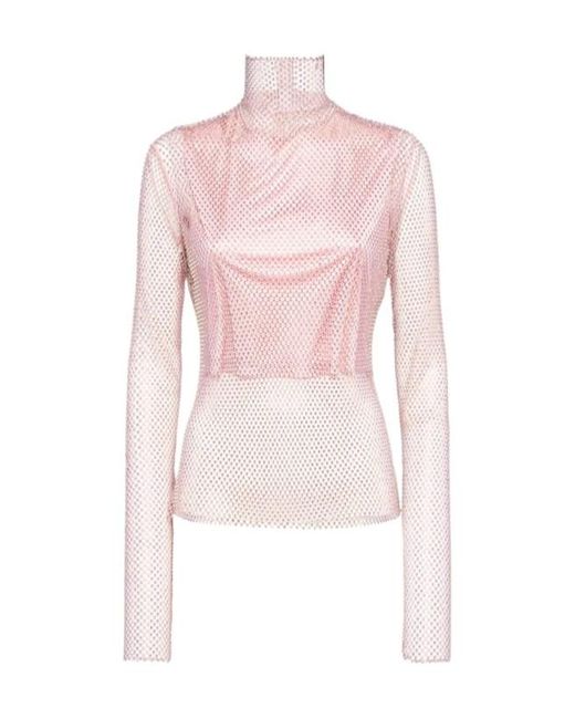 Sportmax Pink Embellished Mesh Top
