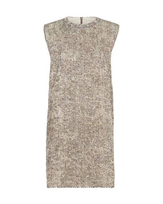 Brunello Cucinelli Gray Dazzling Craquelé Embroidery Dress