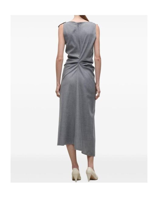 Victoria Beckham Gray Draped Asymmetric Hem Midi Dress