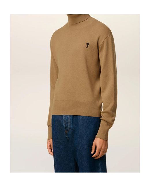 AMI Natural Ami-De-Coeur Roll-Neck Sweater for men