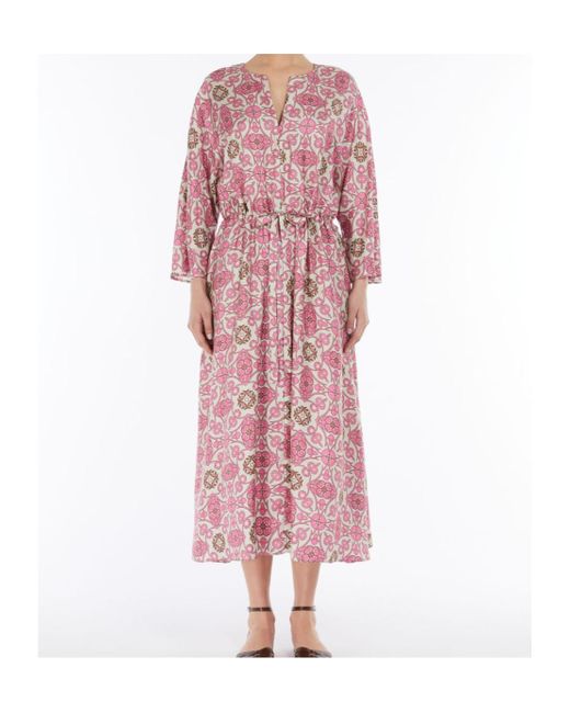 Max Mara Pink 'S Fulvia All-Over Patterned V-Neck Dress