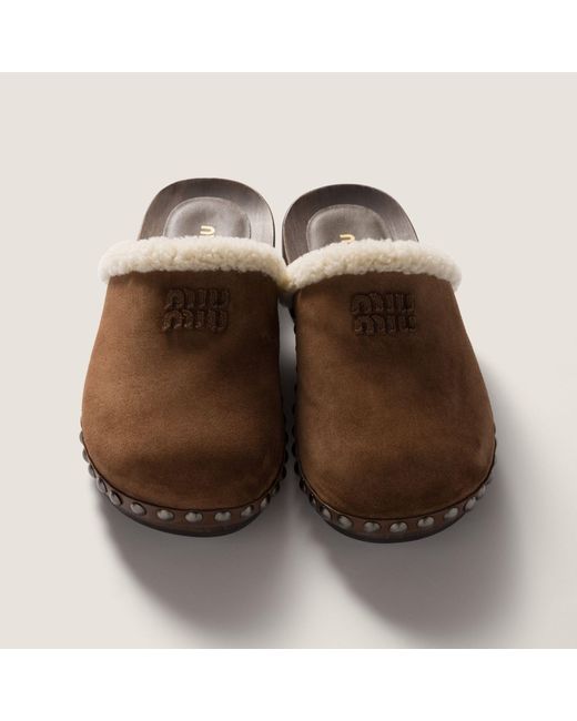Miu Miu Brown Suede Clogs