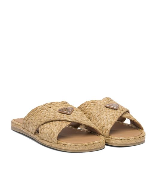 Prada Brown Woven Flat Slide Sandals for men