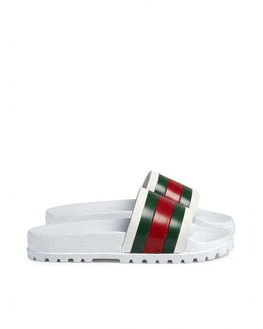 Gucci White Web Slide Sandals for men