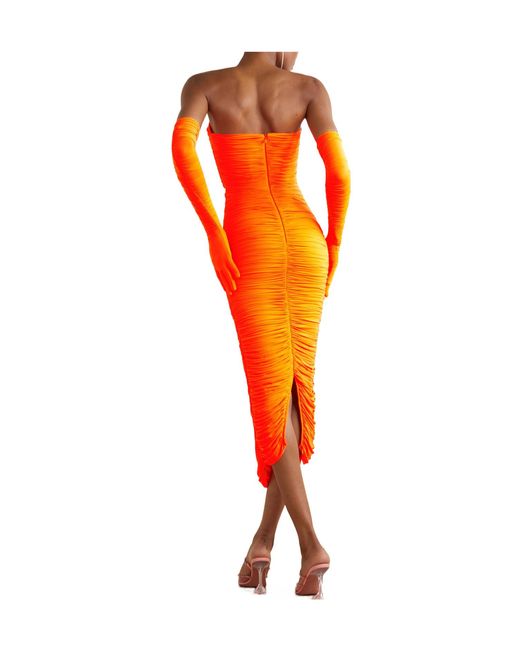 Alex Perry Orange Ruched Stretch Jersey Strapless Dress