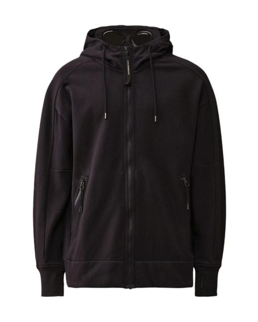 C P Company Black Goggle Zip-Up Hoodie for men
