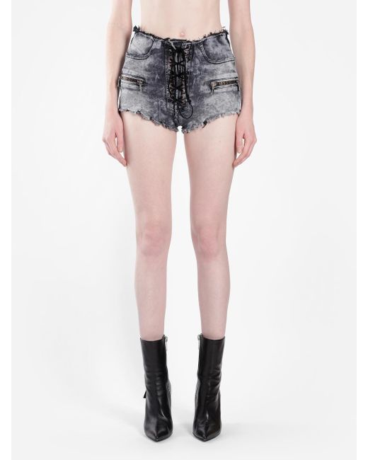Unravel Project Gray Retro Trimmed Denim Shorts