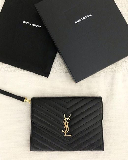 Saint Laurent Black Cassandre Quilted Flap Pouch