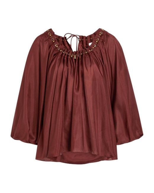 Zimmermann Red Silk Long-Sleeved Shirt