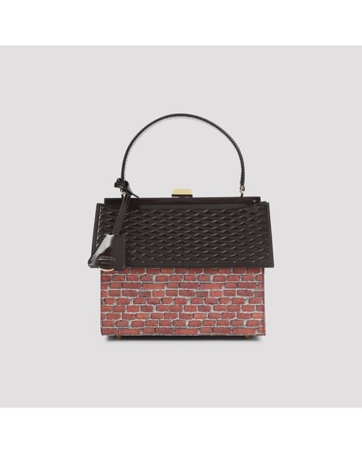 Moschino Black Brick-Print House-Shaped Tote Bag