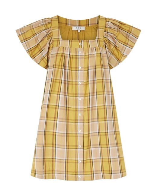 Sea Yellow Plaid Mini Dress
