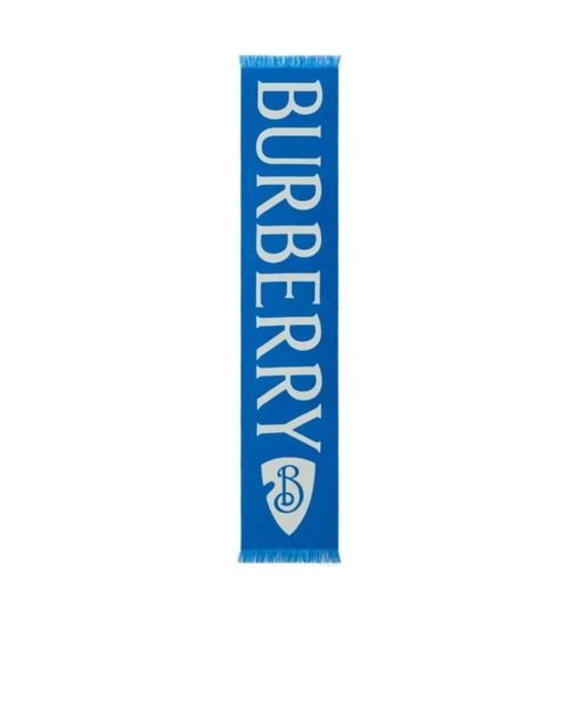 Burberry Blue Wool Logo Scarf