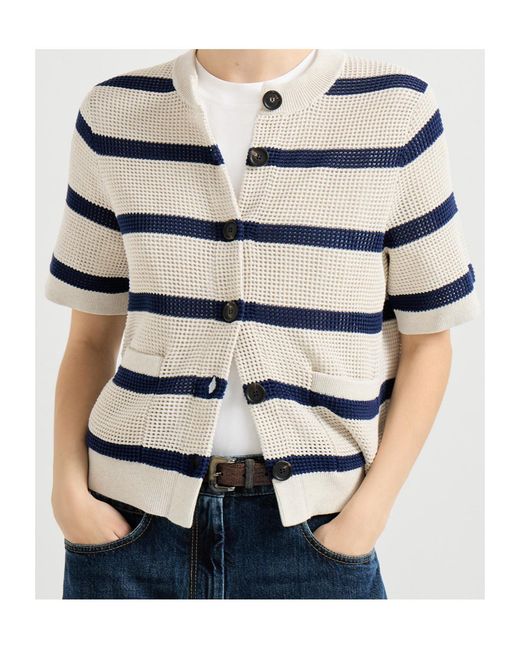 Brunello Cucinelli White Net Striped Cardigan